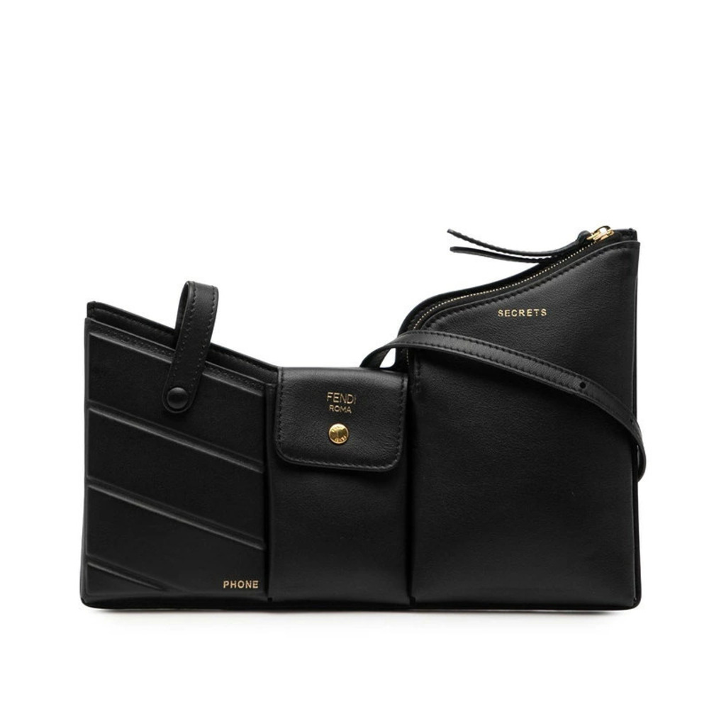 Fendi Three Pocket Crossbody Bag black leather compartments